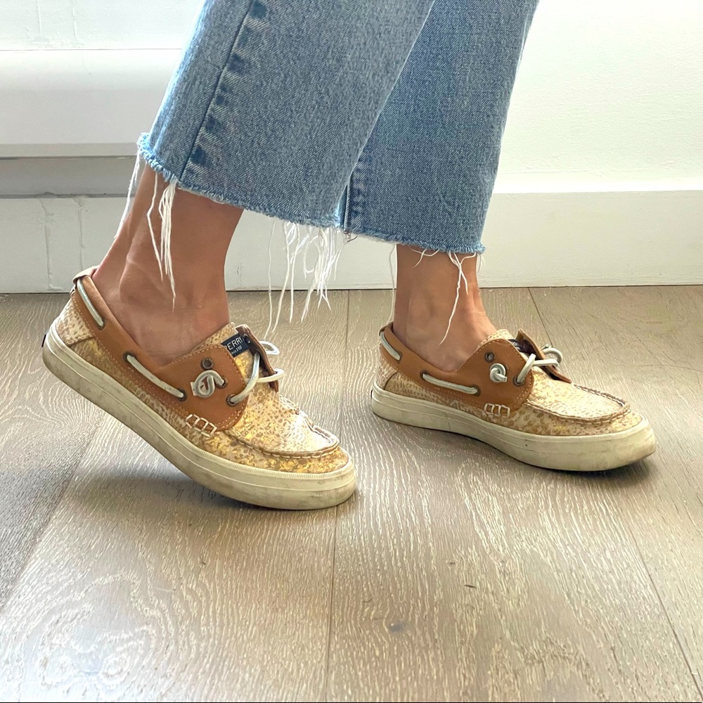 Sperry top sider painted gold crocodile texture